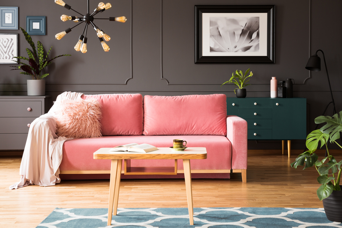 Pink Couch in a Modern Living Room